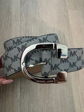 Michael Kors Gray MK Monogram Belt with Silver Buckle
